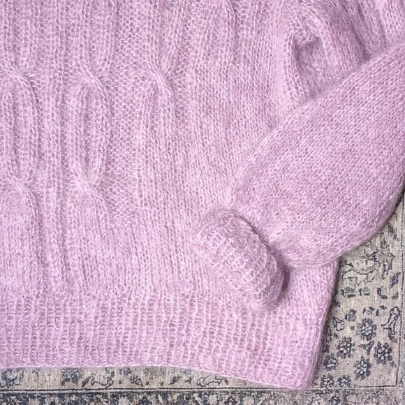 Handmade Muave Mohair Cable Knit Sweater No Tags Vintage Lavender Knit Sweater - Picture 3 of 4